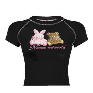 Stitch short sleeve crewneck rabbit bear pattern top