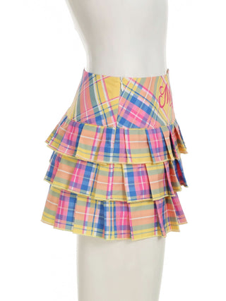Pleated plaid zip-up letter pattern A line mini skirt