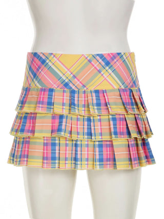 Pleated plaid zip-up letter pattern A line mini skirt