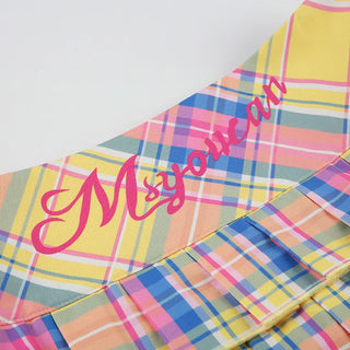 Pleated plaid zip-up letter pattern A line mini skirt
