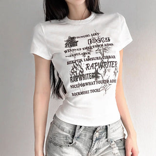 Crewneck short sleeve letter print top