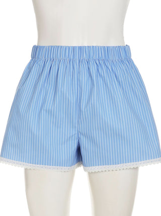 Lace hem striped ruched low rise short pant