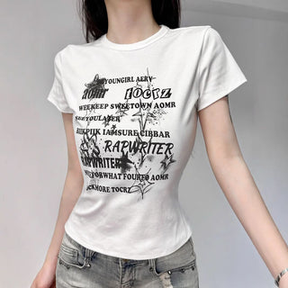 Crewneck short sleeve letter print top