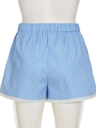 Lace hem striped ruched low rise short pant