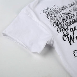 Irregular letter print short sleeve one shoulder top