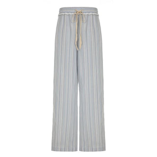 Striped ruffle drawstring wide leg pant