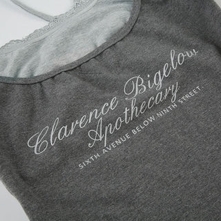 Lace hem u neck halter self tie letter pattern top