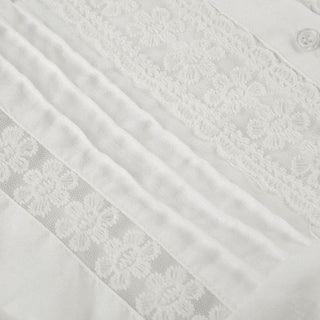 Button v neck puff sleeve ruffle solid top