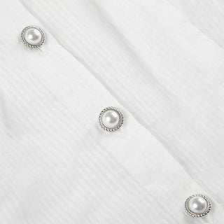 Puff sleeve striped button turnover collar top