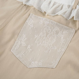 Zip-up button ruched lace straight leg pant