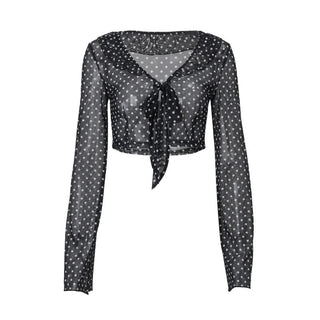 Polka dot long sleeve v neck crop top