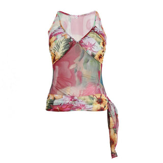 V neck flower print mesh cami top
