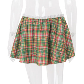 Plaid lace hem mini skirt
