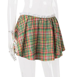 Plaid lace hem mini skirt