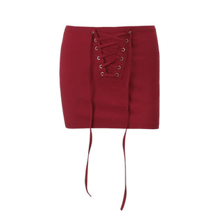 Lace up solid mini skirt