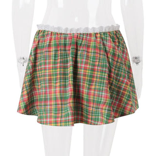 Plaid lace hem mini skirt