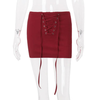 Lace up solid mini skirt