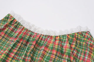 Plaid lace hem mini skirt