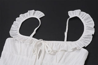 Square neck ruffle smocked cami mini dress