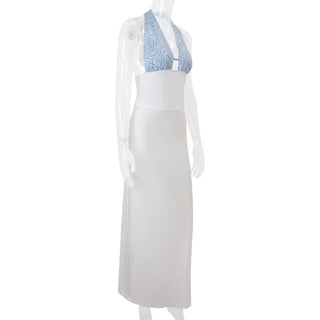 Halter backless contrast maxi dress