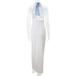 Halter backless contrast maxi dress