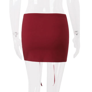 Lace up solid mini skirt