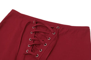 Lace up solid mini skirt
