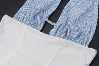 Halter backless contrast maxi dress