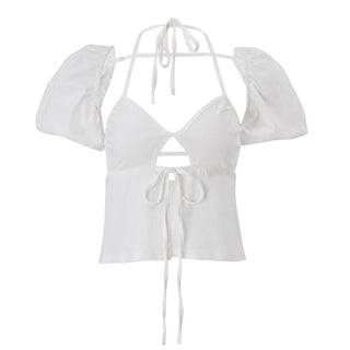 Puff sleeve halter 2 piece top