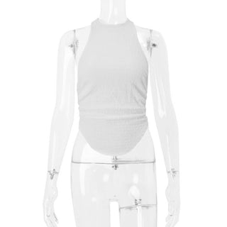 Halter solid backless self tie top