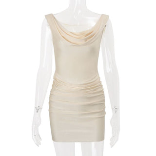 Cowl neck ruched solid mini dress