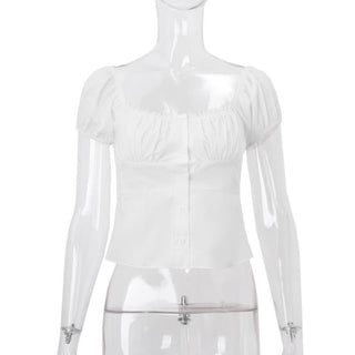 Short sleeve ruched button top