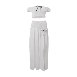 Smocked bowknot ruffle maxi skirt set