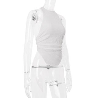 Halter solid backless self tie top