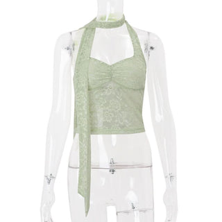 Halter lace v neck backless top