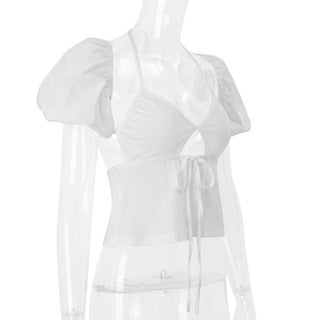 Puff sleeve halter 2 piece top