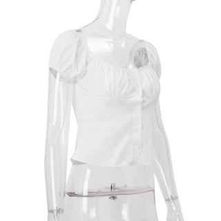 Short sleeve ruched button top