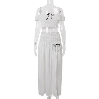 Smocked bowknot ruffle maxi skirt set