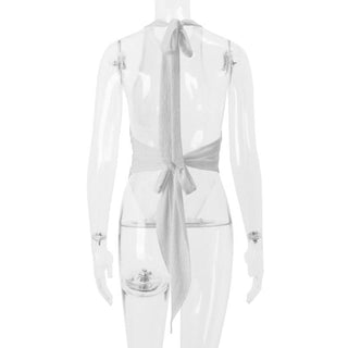 Halter solid backless self tie top