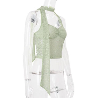 Halter lace v neck backless top