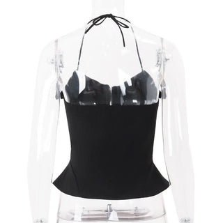 Zip-up halter solid backless top