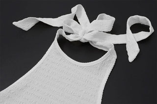 Halter solid backless self tie top