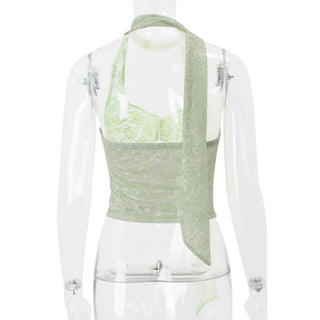 Halter lace v neck backless top