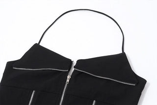 Zip-up halter solid backless top