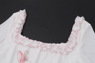 Rabbit print square neck short sleeve ruffle mini dress