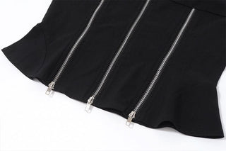 Zip-up halter solid backless top