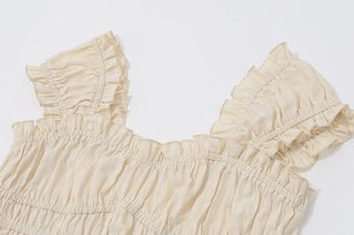 Cap sleeve smocked lace hem ruffle top