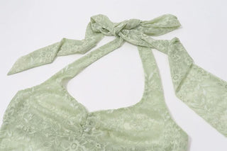 Halter lace v neck backless top