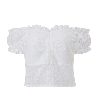 Off shoulder ruffle hollow out cut out top