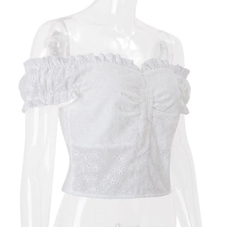 Off shoulder ruffle hollow out cut out top